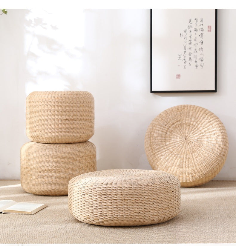 zensoullab Woven Seat Cushion Floor Tatami Mat Thickened Round Japanese Style Meditation Zen Mat Balcony Bay Window Mat