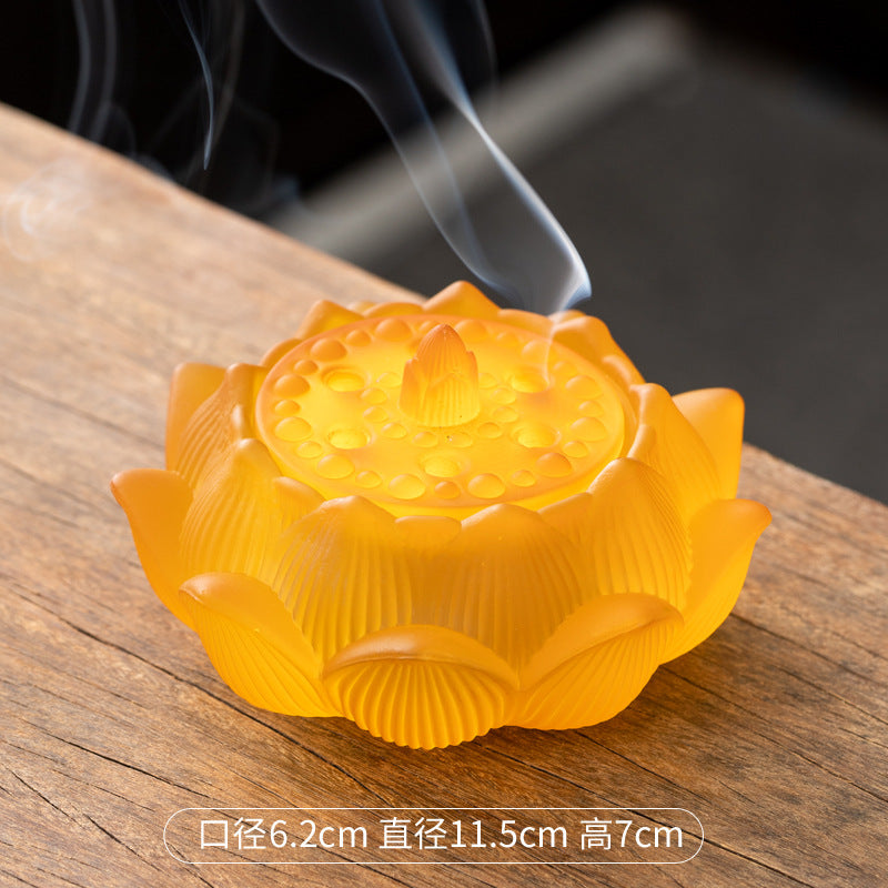 zensoullab Glass Incense Burner Ancient Method Lotus Seven-Color Coil Incense Sandalwood Agarwood True Incense Home Use Incense Holder New Chinese Style Ornament