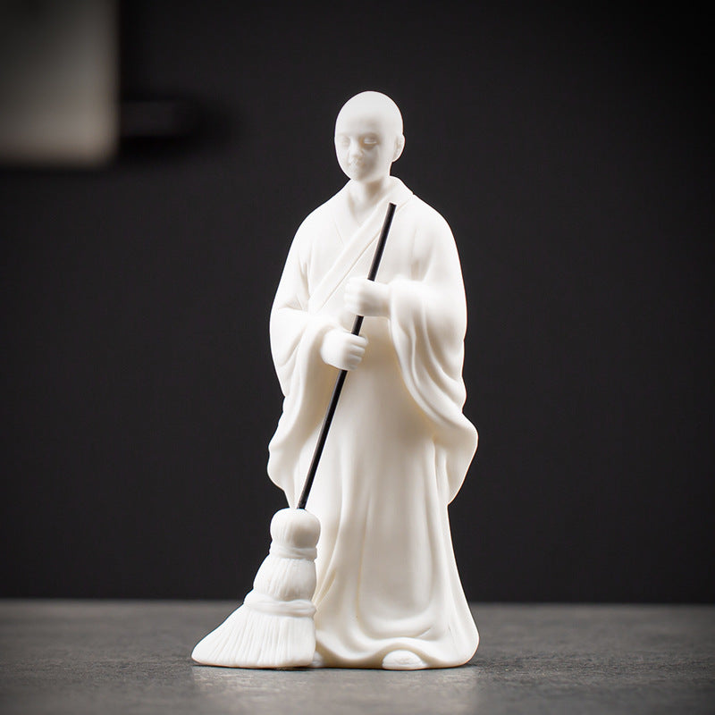 zensoullab Sweeping Monk Ceramic Little Monk Creative Ornament Chinese Style Study Office Zen Desktop Decoration Craft Display