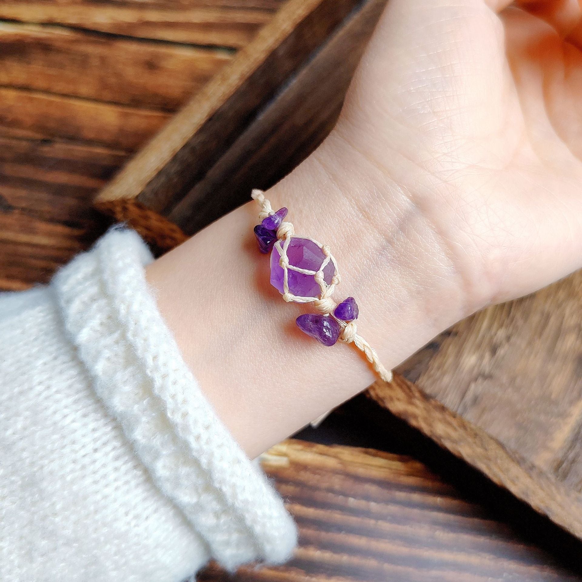 zensoullab Purple Micro Star Natural Amethyst Braided Bracelet