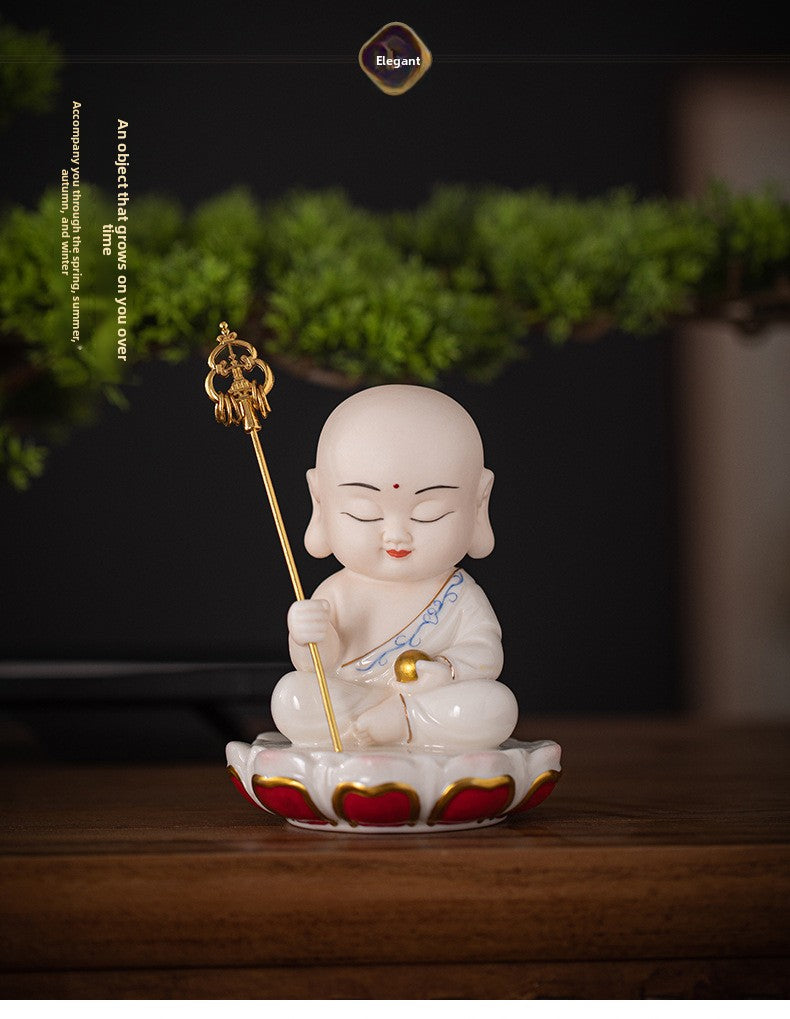 zensoullab Zen Style Chinese Ceramic Three Saints Buddha Guanyin Ksitigarbha Desktop Small Ornaments Creative Home Living Room Household Decorations