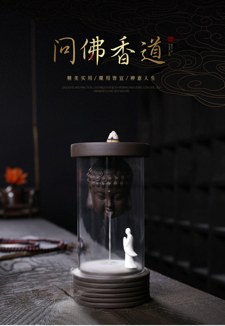 zensoullab Rulai Zen Windproof Cover Backflow Incense Burner Creative Purple Clay Yearly Abundance Backflow Burner Home Decor