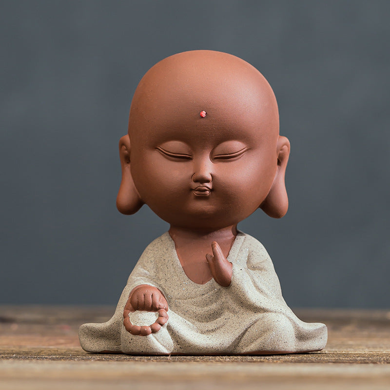 zensoullab Zen Style Yixing Clay Little Monk Tea Pet Tea Tray Tea Room Ornament Craft Figure Creative Space Decoration