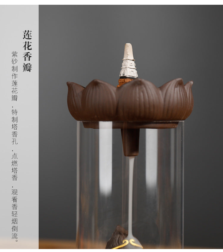 zensoullab Rulai Zen Windproof Cover Backflow Incense Burner Creative Purple Clay Yearly Abundance Backflow Burner Home Decor