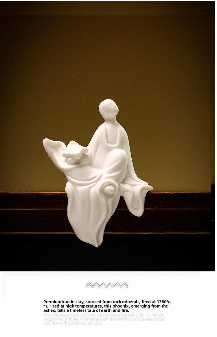 zensoullab Ceramic Zen Unfettered Buddha New Chinese Style Figure Little Monk Living Room Study Entrance Simple Decorative Craft Ornament