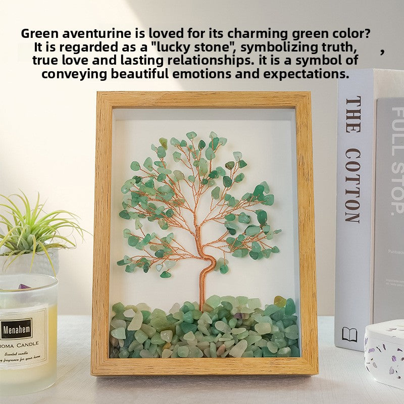 zensoullab Natural Crystal Money Tree Photo Frame Yellow Crystal Amethyst Crystal Stone Photo Frame Housewarming Gift Desktop Wealth-Attracting Ornament