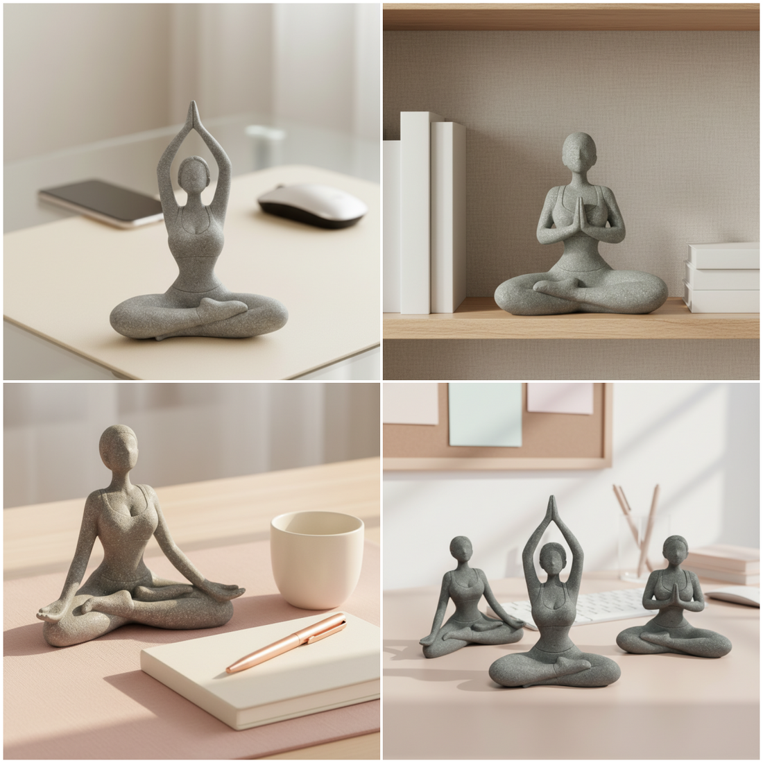ZenSoulLab Zen Sandstone-Texture Yoga Meditation Figurine | Minimalist Zen Home Decor (Single/Trio Set)