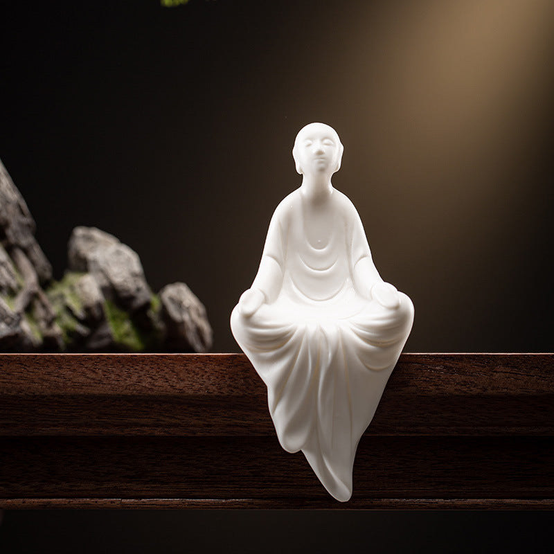 zensoullab Zen New Chinese Style White Porcelain Figure Formless Buddha Living Room Study Entrance Decoration Ceramic Little Monk Craft