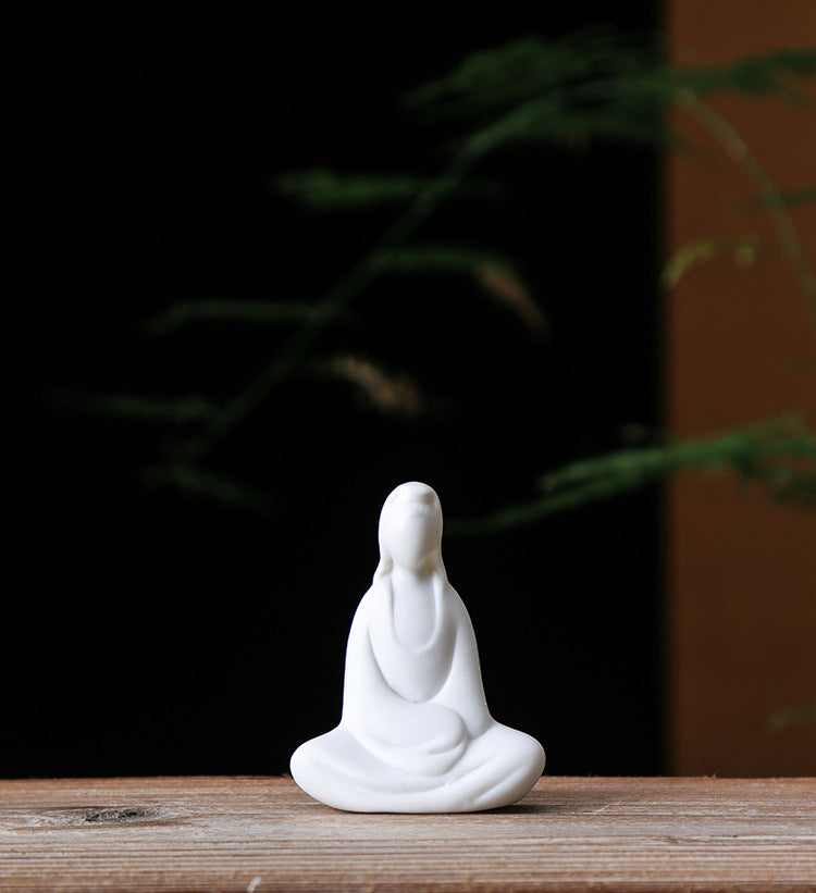 zensoullab Zen Ceramic Formless Buddha Garden Potted Plant Landscaping Decoration White Porcelain Little Monk Mini Chinese Style Living Room Home Ornament