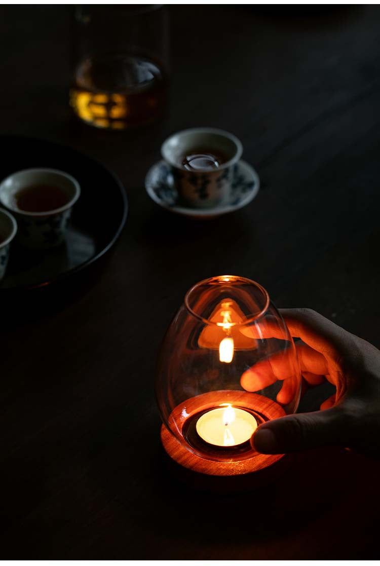 zensoullab Japanese Style Glass Candle Holder Creative Ornament Candle Romantic Home Zen Retro Aromatherapy Windproof Table Cover Desktop Decoration