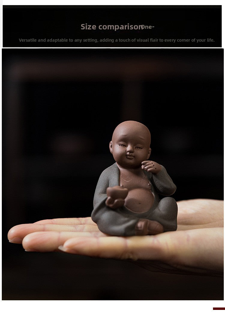 zensoullab Purple Clay Can Raise Tea Pets Little Monk Zen Ornament Tea Room Tea Tabletop Small Decoration Tea Play Figure Handicraft
