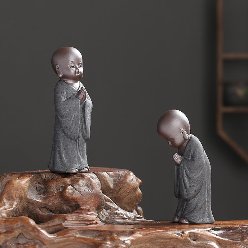 zensoullab Purple Clay Little Monk Zen Home Decor Chinese Style Ornament Living Room Study Entrance Tea Room Tea Pet Bonsai Ceramic Decoration