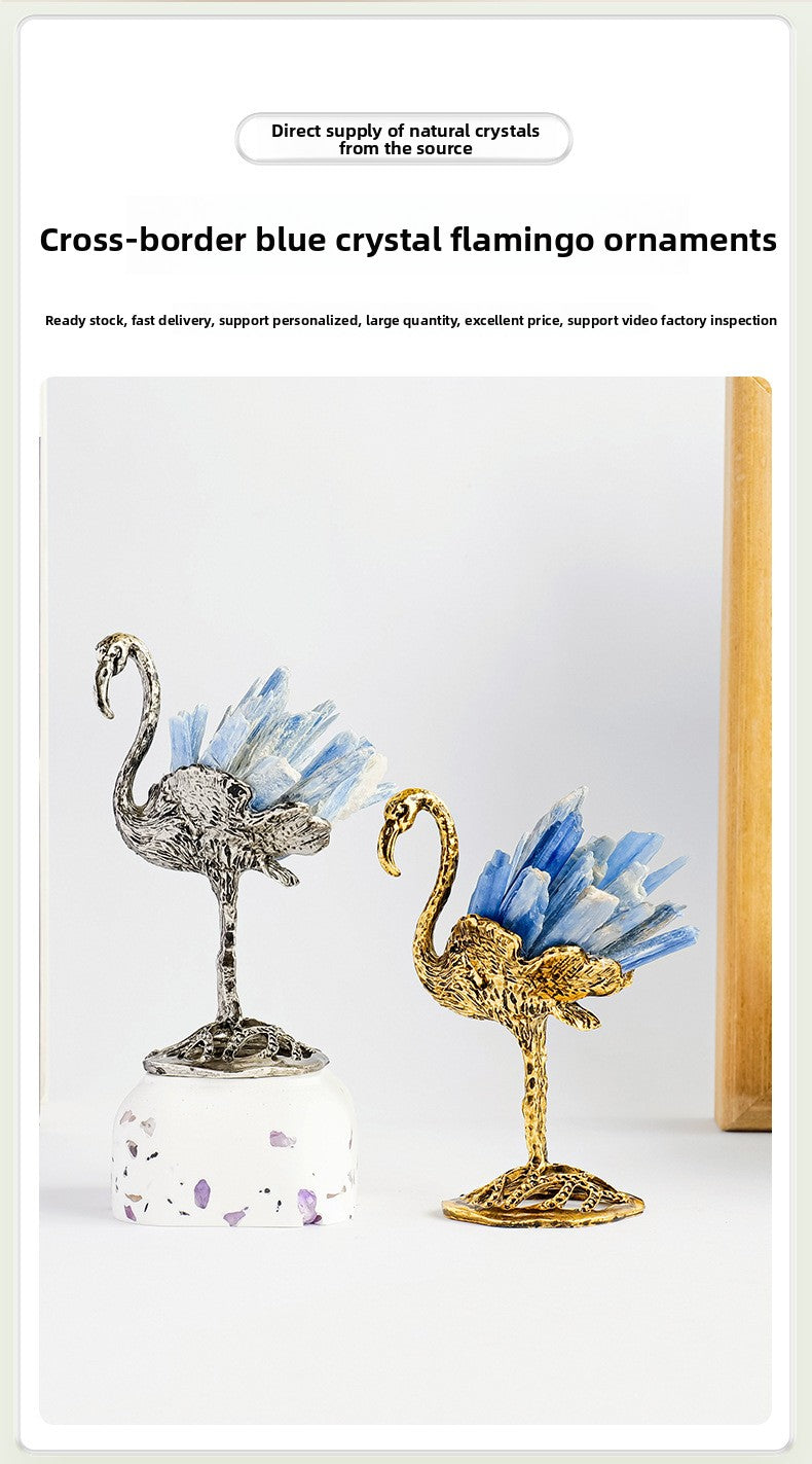 zensoullab Natural Kyanite Flamingo Ornament Kyanite Cluster Alloy Small Animal Crystal Craft Home Decoration
