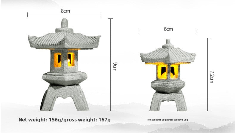 zensoullab Japanese Style Stone Lantern Micro Landscape Ornament Chinese Style Bonsai Fish Tank Decoration Ancient Style Desktop Zen Tea Table Stone Lantern