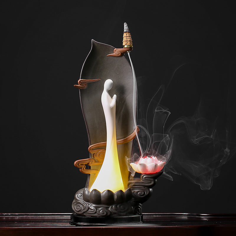 zensoullab Creative Backflow Incense Burner for Home Indoor Chinese Zen Tea Tray Tea Ceremony Decoration Living Room Tea Art Small Ornament Aromatherapy Burner