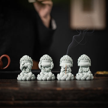 zensoullab Zen Style Chinese Qingsha Cultural Creative Four Small Buddha Incense Holder Incense Stand Incense Tray Tea Pet Living Room Indoor Tea Ceremony Aromatherapy Burner