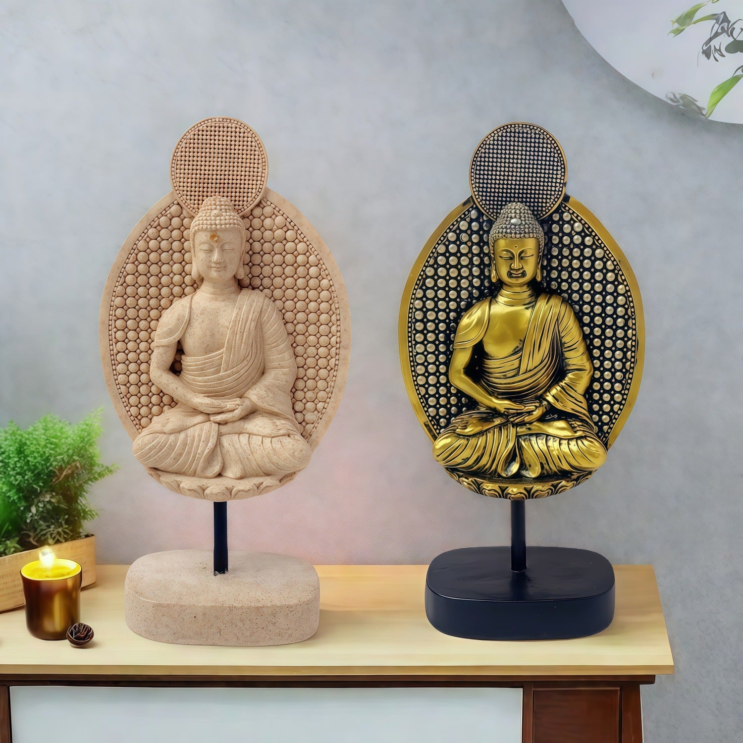 zensoullab New Chinese Style Buddha Statue Ornament Resin Painted Gold-Plated Small Buddha Statue Retro Zen Buddha Head Home Tea Room Decoration