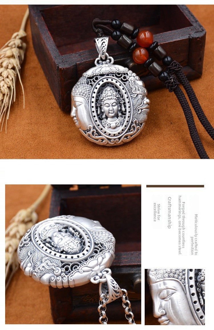 zensoullab One Thought Becomes Buddha Magic Thai Silver Sweater Chain Long Vintage Necklace Large Pendant Hanging Pendant 2023 Pendant