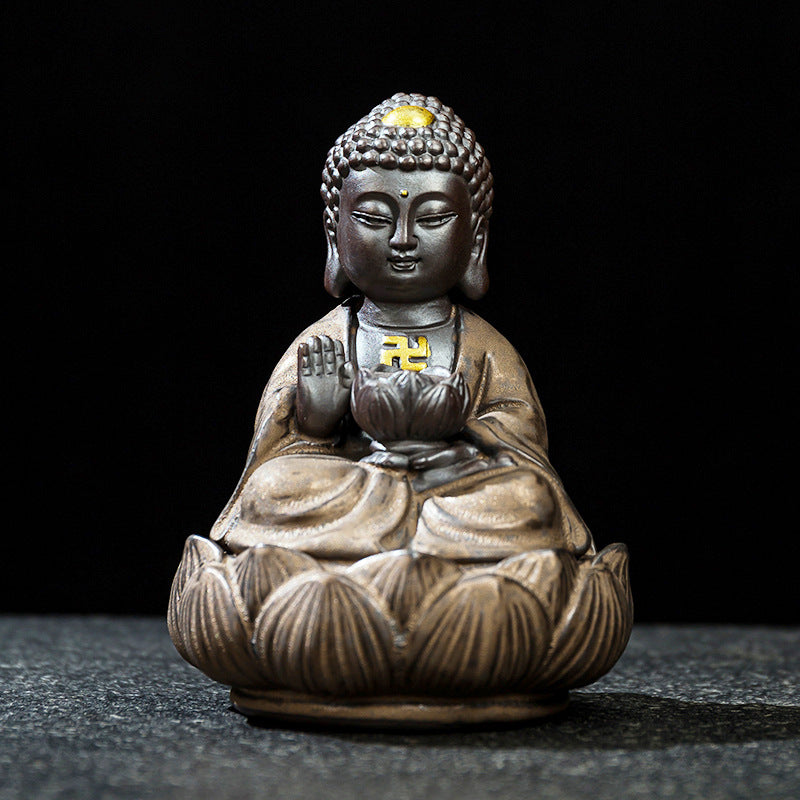 zensoullab Premium Retro Ceramic Buddha New Chinese Style Ornament Zen Tea Pet Home Living Room Desktop Tea Room Car Decoration