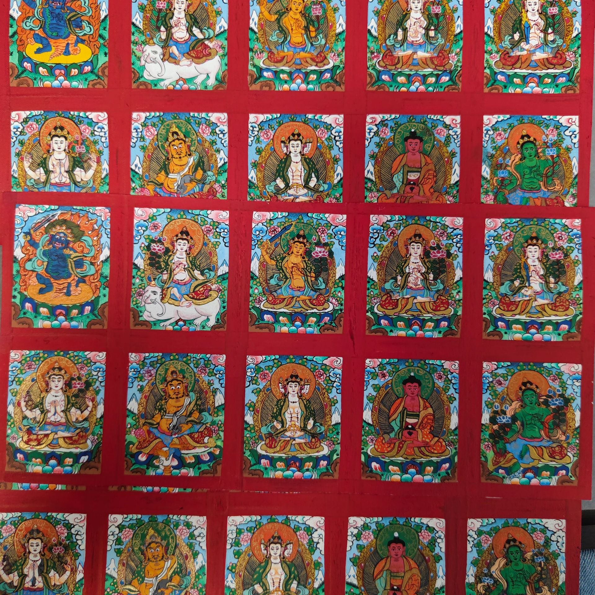 zensoullab Nepal Hand-painted Thangka Zodiac Guardian Buddha Manjushri Yellow God of Wealth Green Tara Gau Box Small Thangka Pendant