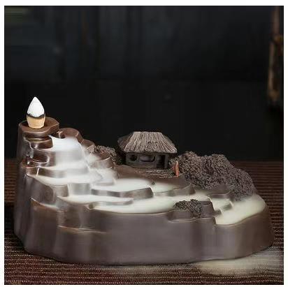 zensoullab Resin Carved Backflow Incense Burner Mountain Water Creative Aromatherapy Burner Ornamental Smoke Incense Burner Agarwood Sandalwood Incense Dehua Ceramic