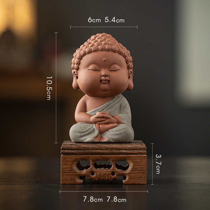 zensoullab Zen Purple Clay Small Buddha Figurine Cute Buddha Statue Chinese Style Home Tea Room Curio Shelf Tea Table Decoration