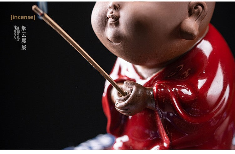 zensoullab Creative Ceramic Cute Little Monk Incense Desktop Ornament Home Incense Holder Incense Burner Incense Tray