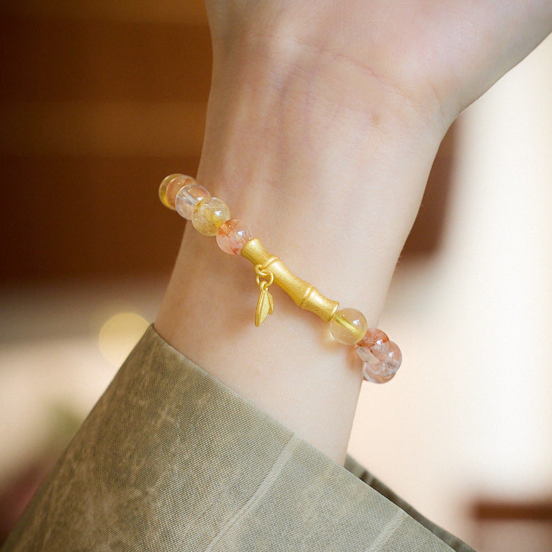 zensoullab Natural 8MM Red Rubber Flower Bracelet for Women, Ascending Bamboo Crystal Bracelet