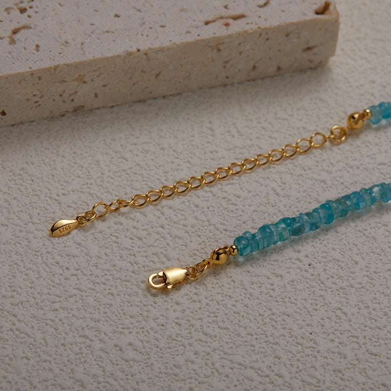 Zensoullab Original Design S925 Sterling Silver Natural Apatite Colored Gems Necklace Women's Trendy Handmade Beaded Silver Temperament Clavicle Chain