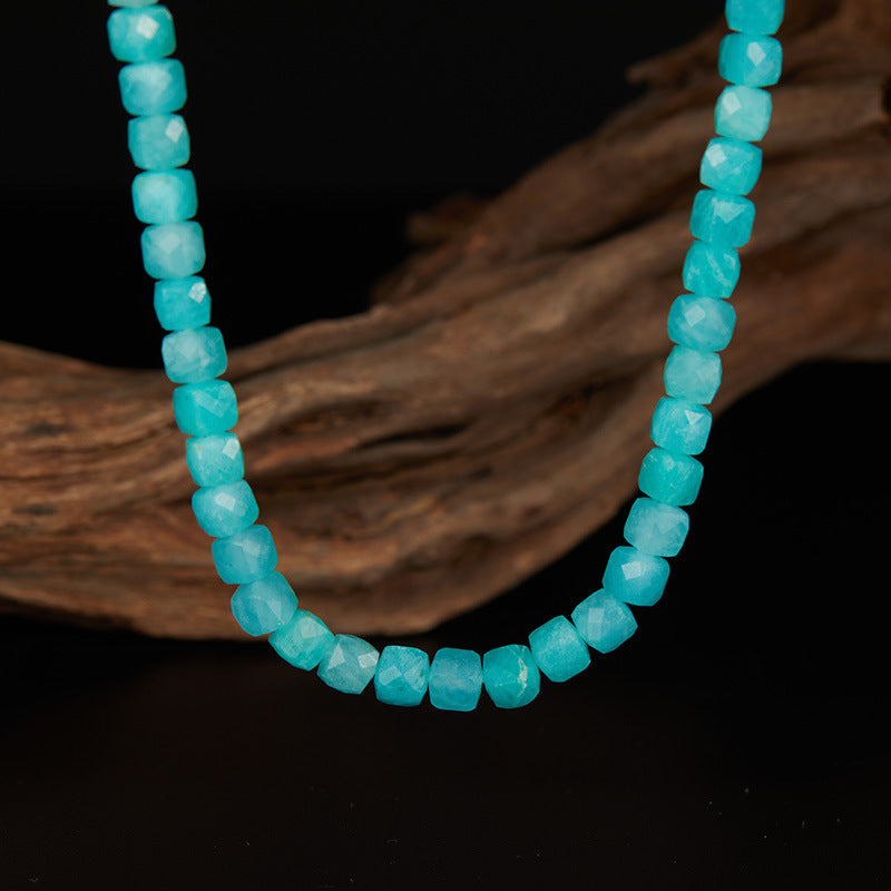 zensoullab Live S925 Sterling Silver Natural Amazonite Gemstone Beaded Necklace for Women Collarbone Chain