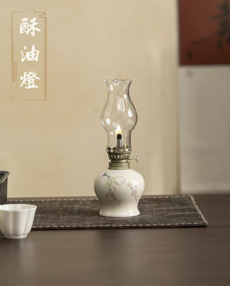 zensoullab Glass Butter Lamp Eternal Light Offering Lamp Household Oil Lamp Creative Ornament Ceramic Hand-painted Vegetable Oil Eco-friendly Night Light