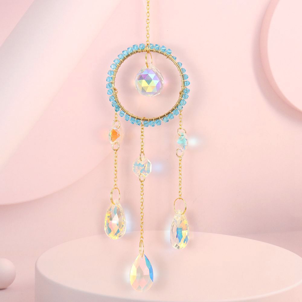 zensoullab Handmade Silk-wrapped Moon Star Crystal Sun Catcher Curtain Hanging Ornament Garden Decoration