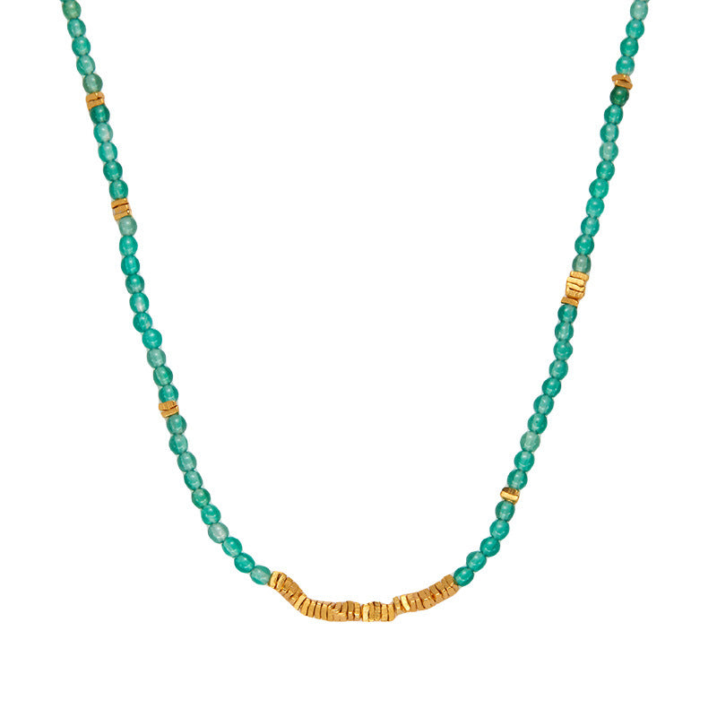 zensoullab S925 Sterling Silver Natural Green Chalcedony Gemstone Necklace for Women Fashionable Personalized Handmade Fragmented Silver