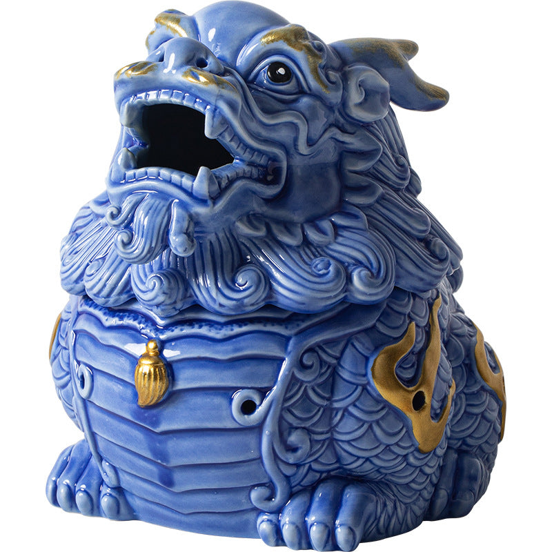 Zensoullab Creative Ceramic KIRIN Incense Coil Burner Home Indoor Auspicious Beast Incense Burner Sandalwood Agarwood Point Incense Box Desktop Incense Ceremony Decoration