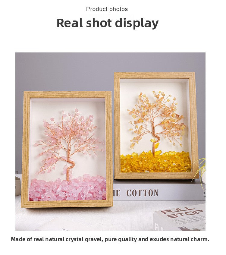 zensoullab Natural Crystal Money Tree Photo Frame Yellow Crystal Amethyst Crystal Stone Photo Frame Housewarming Gift Desktop Wealth-Attracting Ornament