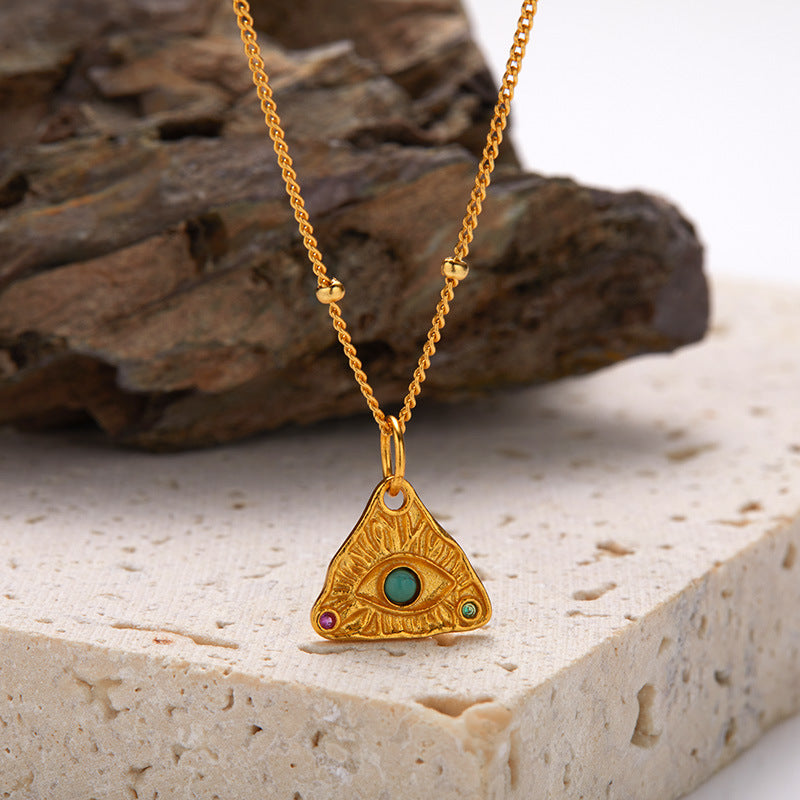 zensoullab S925 Sterling Silver Natural Turquoise Gemstone Necklace for Women Versatile Design Demon Eye Pendant Choker