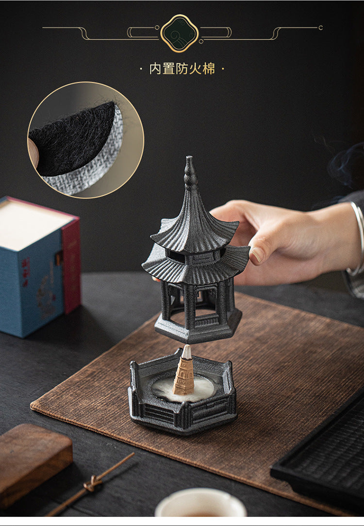 Zensoullab Creative Ceramic Hexagonal Pavilion Tower Incense Burner Home Indoor Incense Burner Zen Tea Room Incense Box Decoration the Machine of Incensing