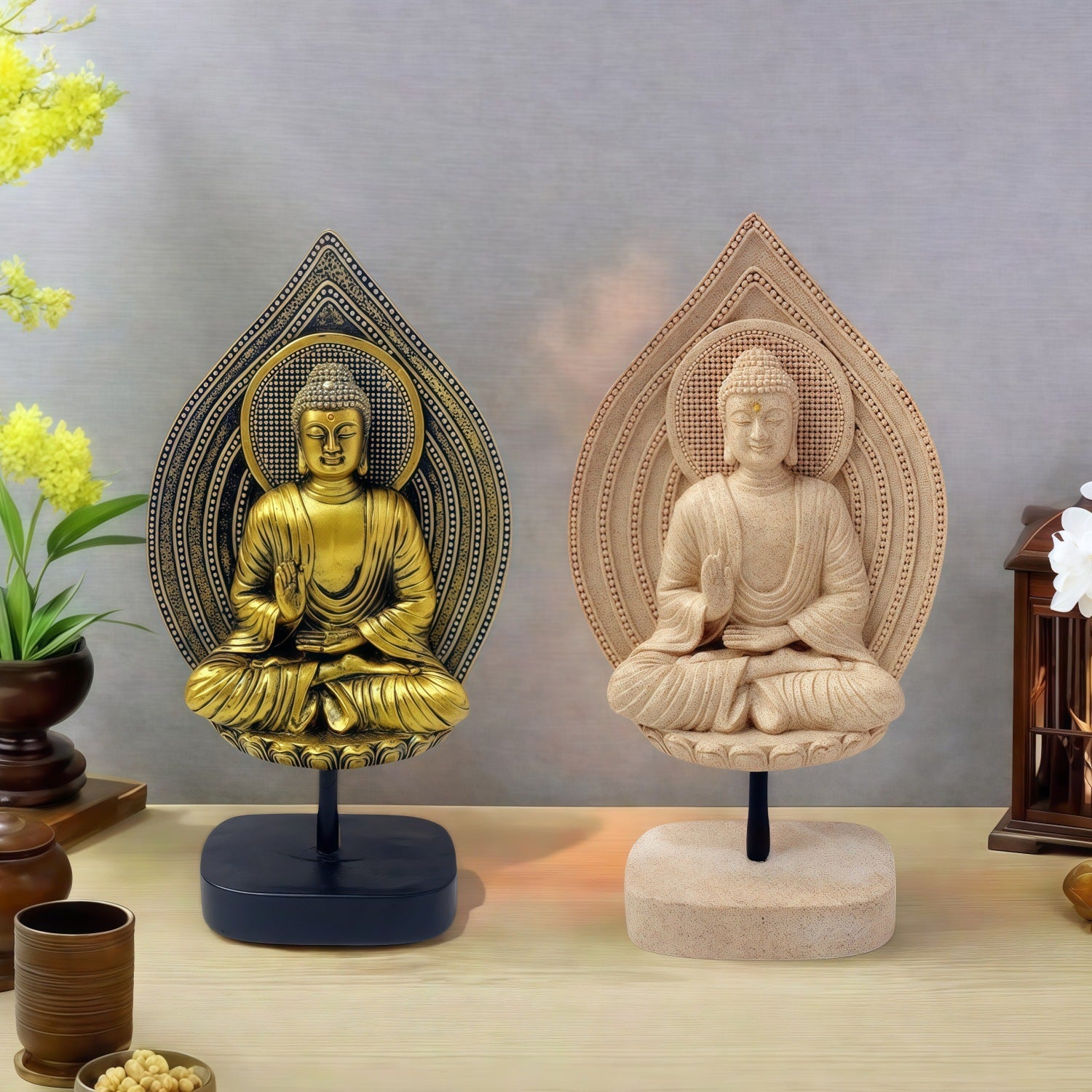 zensoullab New Chinese Style Buddha Statue Ornament Resin Painted Gold-Plated Small Buddha Statue Retro Zen Buddha Head Home Tea Room Decoration