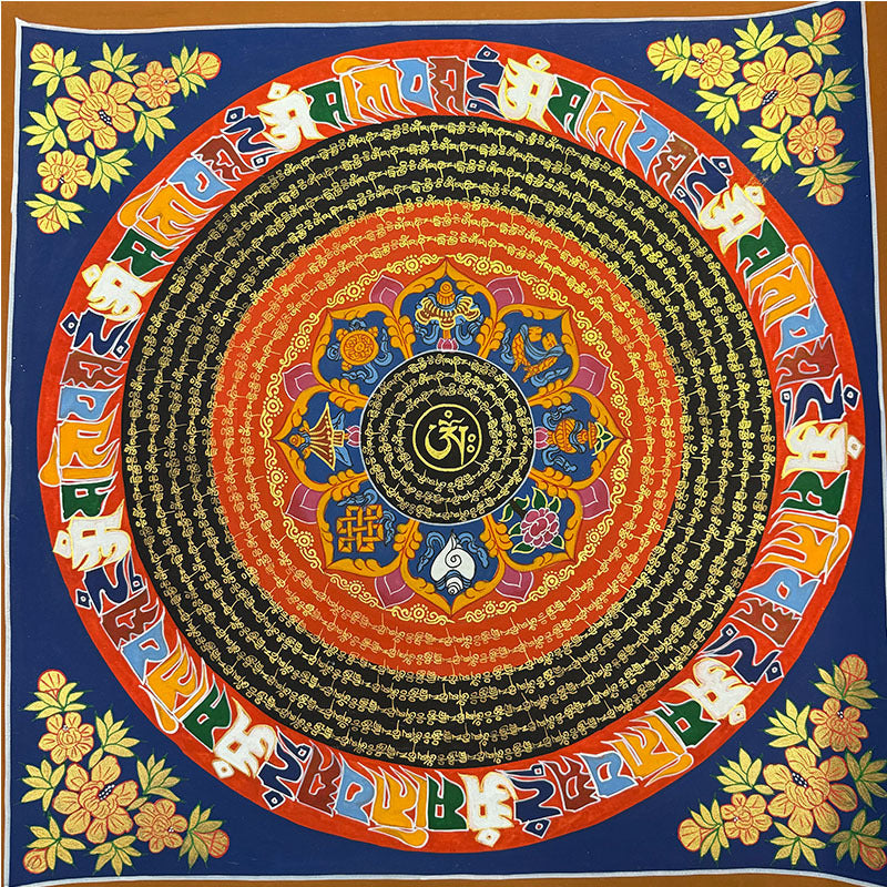 zensoullab Nepal Scripture Mandala Hand-painted Thangka Tibetan Hand-painted Six-syllable Mantra Thangka Living Room Entrance Hallway Decorative Painting
