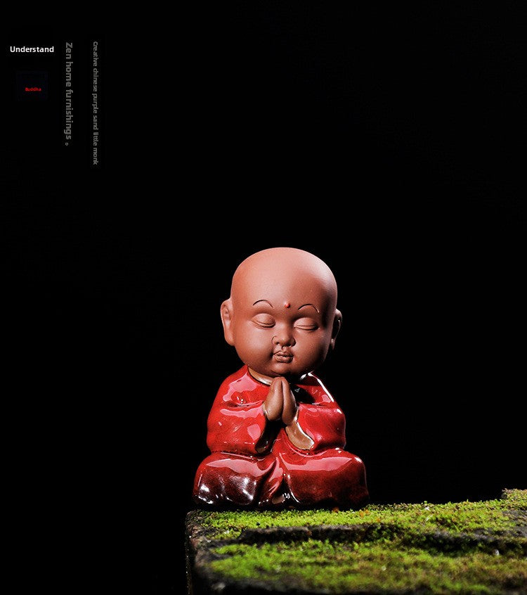 zensoullab Zen Purple Clay Little Monk Tea Pet Kung Fu Tea Set Tea Ceremony Accessories Chinese Style Little Monk Home Decoration Small Ornament
