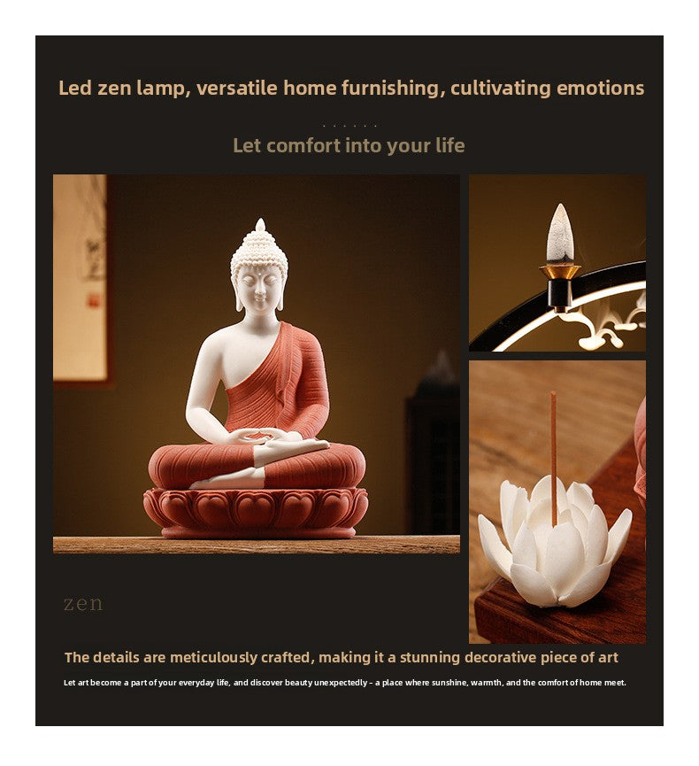 zensoullab Zen New Chinese Style Shakyamuni Buddha Lamp Circle Ornament Creative Home Interior Decoration Living Room Entrance Worship