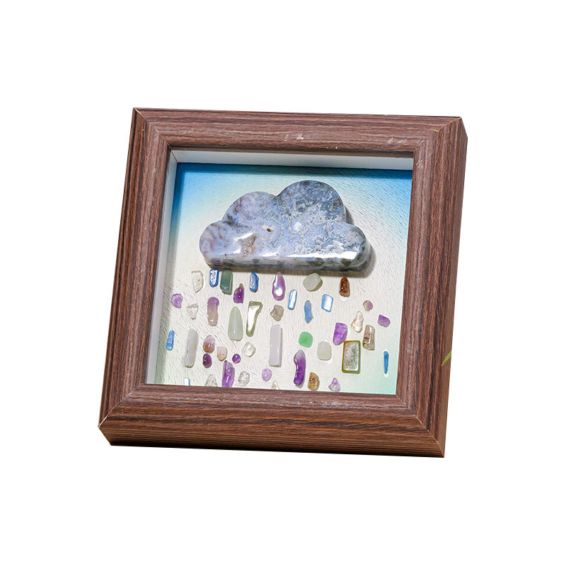 zensoullab Runyang Jewelry 4inch Natural Crystal Raw Stone Photo Frame Ornament Red Agate Fluorite Cloud Crushed Stone Painting Crystal Decoration