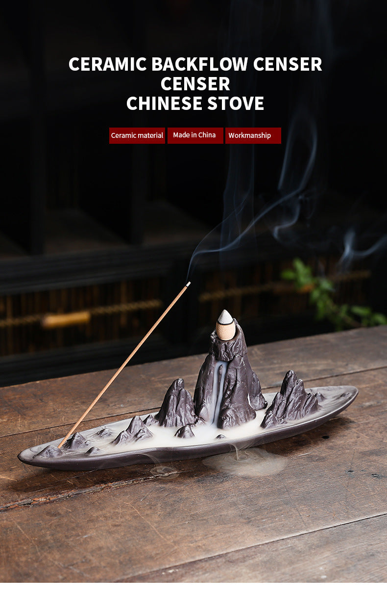 zensoullab Purple Clay Sandalwood Incense Burner Incense Holder Incense Stick Backflow Incense Burner Creative Mountain Water Backflow Incense Burner Home Decor