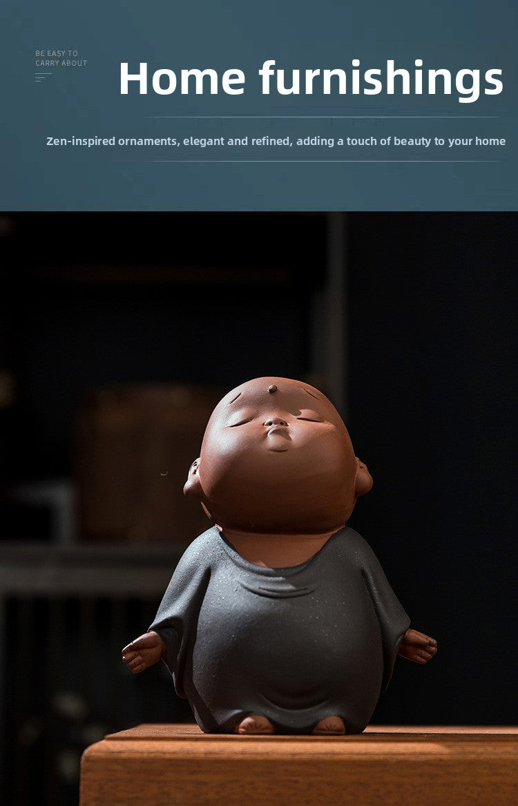 zensoullab Zen Purple Clay Little Monk Figure Creative Desktop Living Room New Chinese Style Study Entrance Tea Room Tea Pet Ceramic Ornament