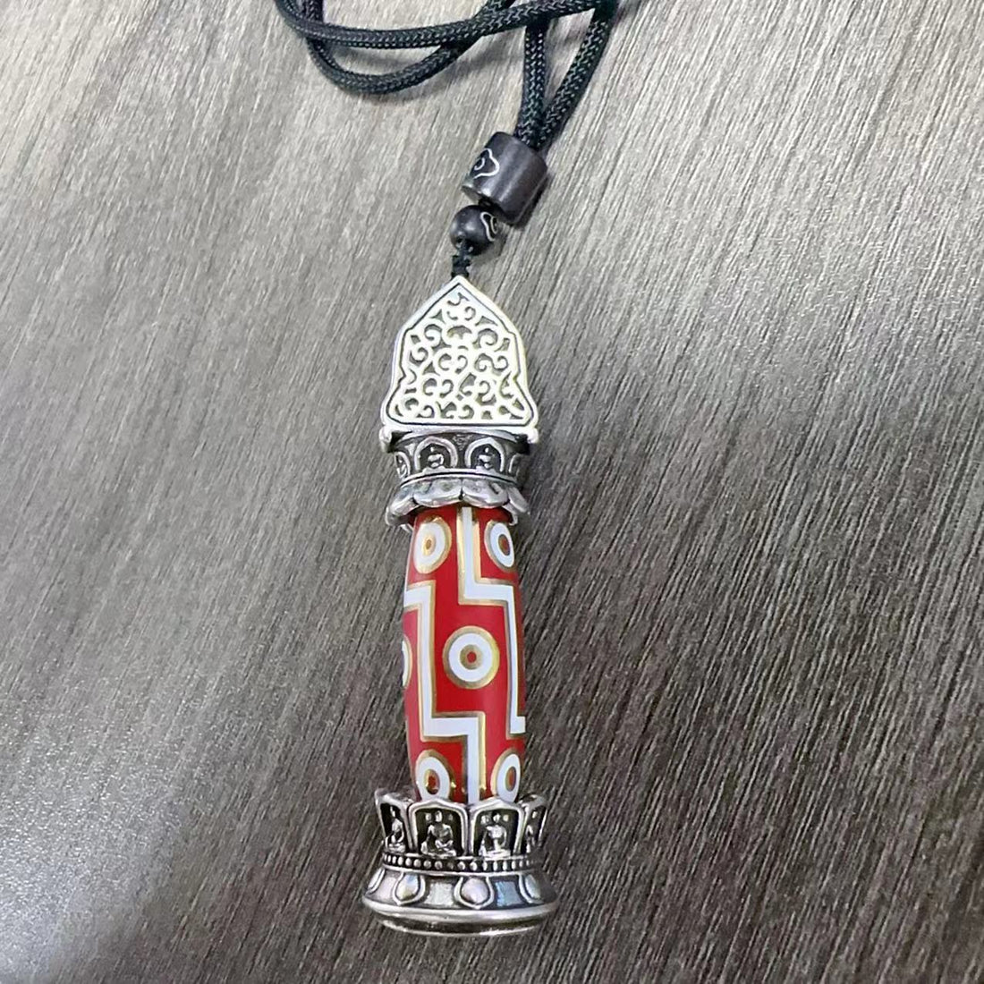 zensoullab Creative Ethnic Style New Chinese Nine-Eyed Dzi Bead Pendant Tibetan Six-Word Mantra Retro Unisex Artistic Pendant