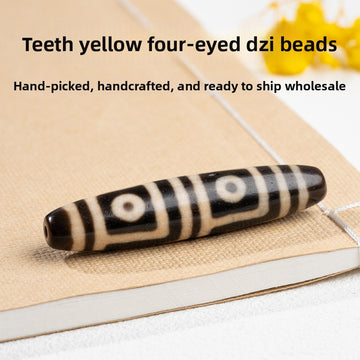 zensoullab Natural Yellow Four-Eyed Dzi Beads Taiwan Craft Agate Loose Beads Unisex Couple Style Weaveable Necklace