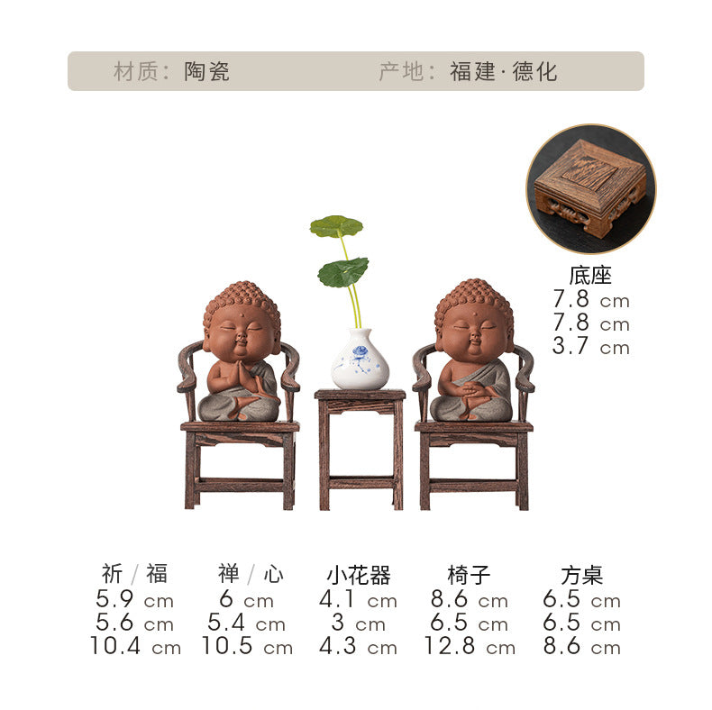 zensoullab Zen Purple Clay Small Buddha Figurine Cute Buddha Statue Chinese Style Home Tea Room Curio Shelf Tea Table Decoration