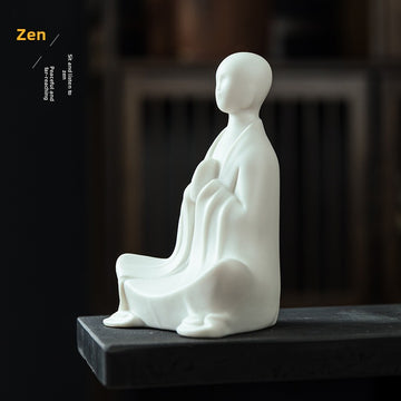 zensoullab Zen Ceramic Formless Buddha Chinese Style Living Room Tea Room Desktop Ornament White Porcelain Little Monk Fish Tank Bonsai Decoration Figurine