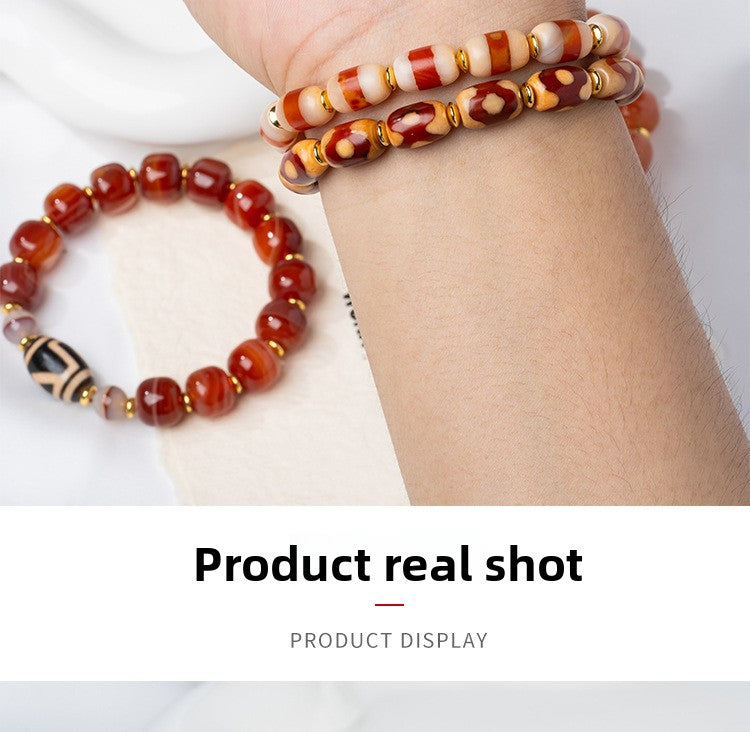 zensoullab Natural Sardonyx Dzi Bead Bracelet Fashionable Versatile Unisex Couple Style One-Line Pharmacist Single Circle Bracelet