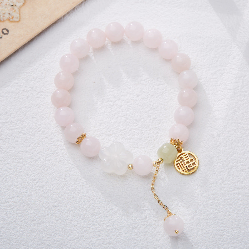 Zensoullab Original Pink Crystal Bracelet Female Peach Blossom Blossoming Pink Girl Crystal Bracelet New Chinese Ancient Style Blessing Card Bracelet